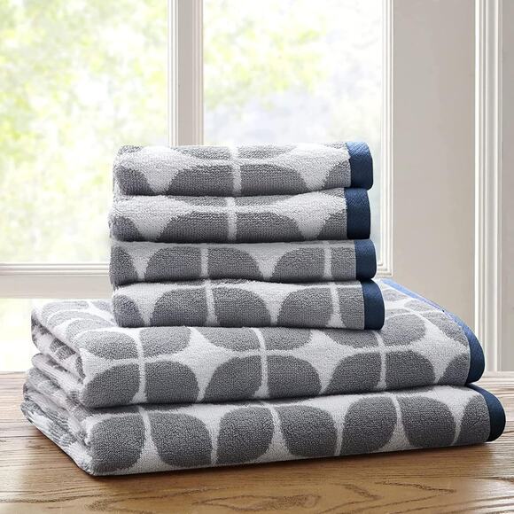 Intelligent Design Lita Cotton Jacquard Bath Towel 6 Piece Set Gray/Navy - Picture 6 of 7